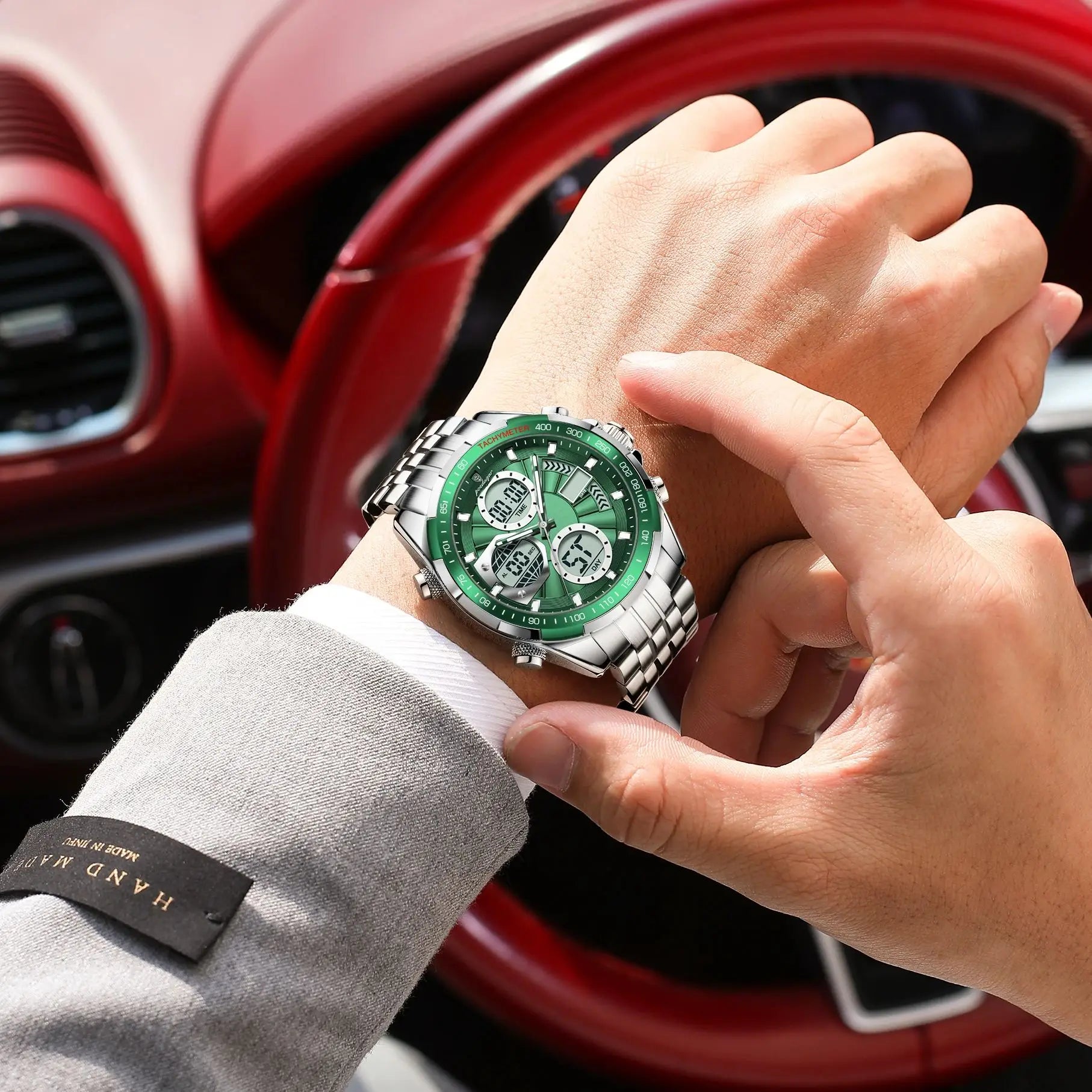 POEDAGAR LED Dual Time Men's Watch