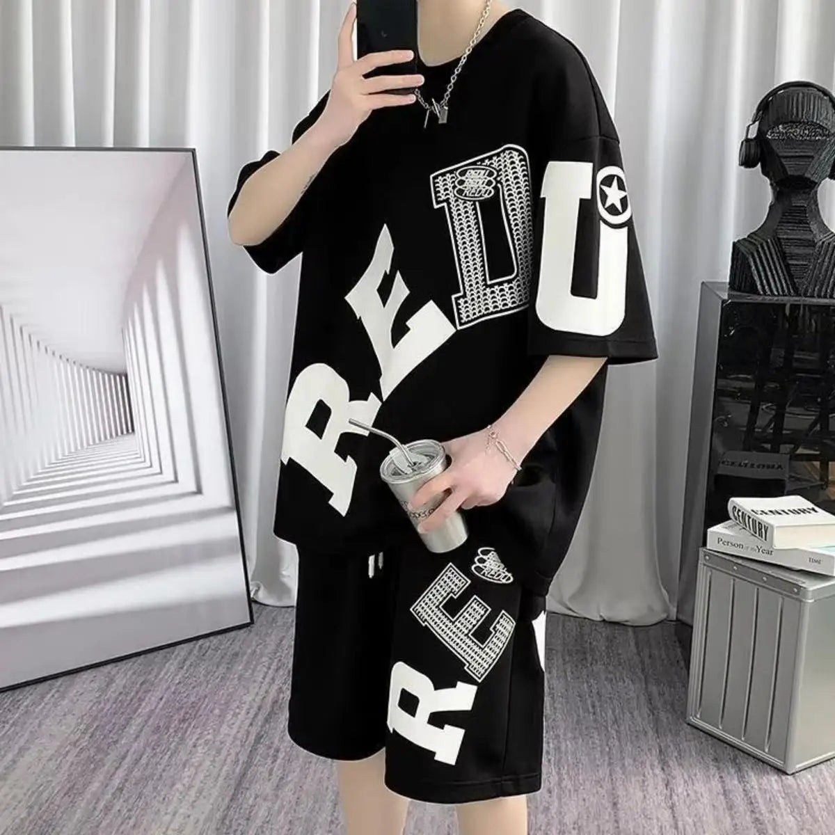Letter Print T-Shirt & Shorts Set