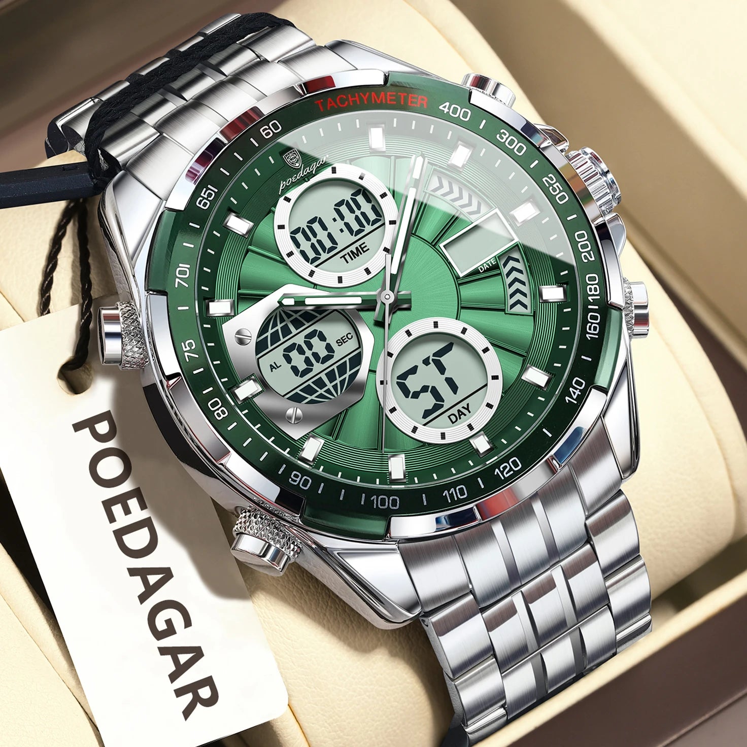 POEDAGAR LED Dual Time Men's Watch