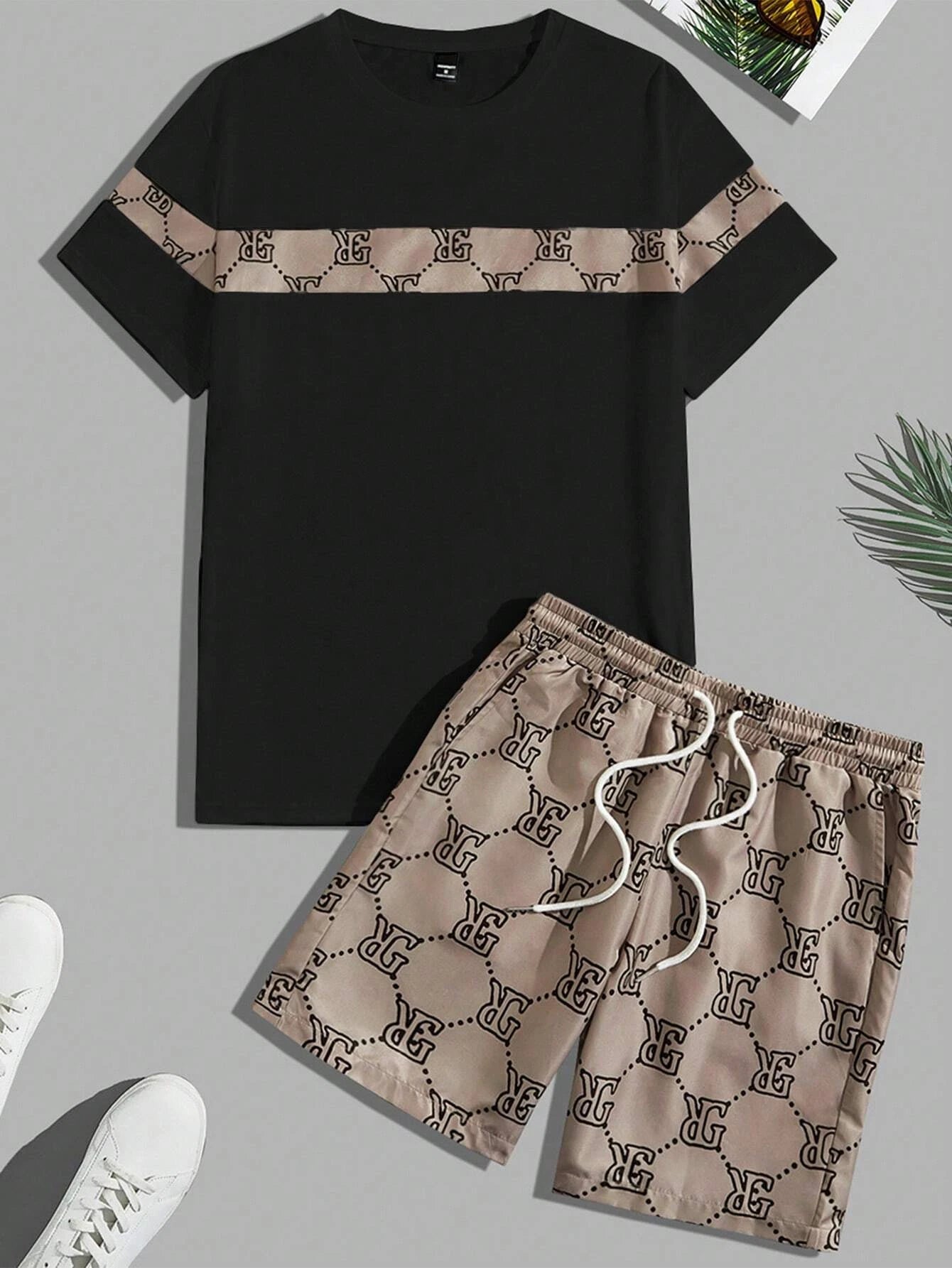 Retro Print Short Sleeve Suit