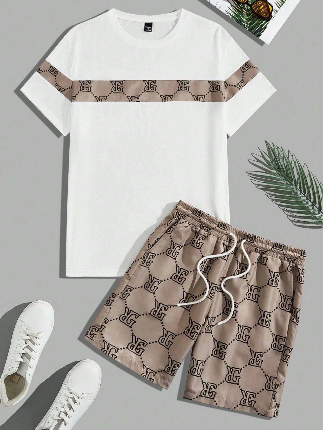 Retro Print Short Sleeve Suit
