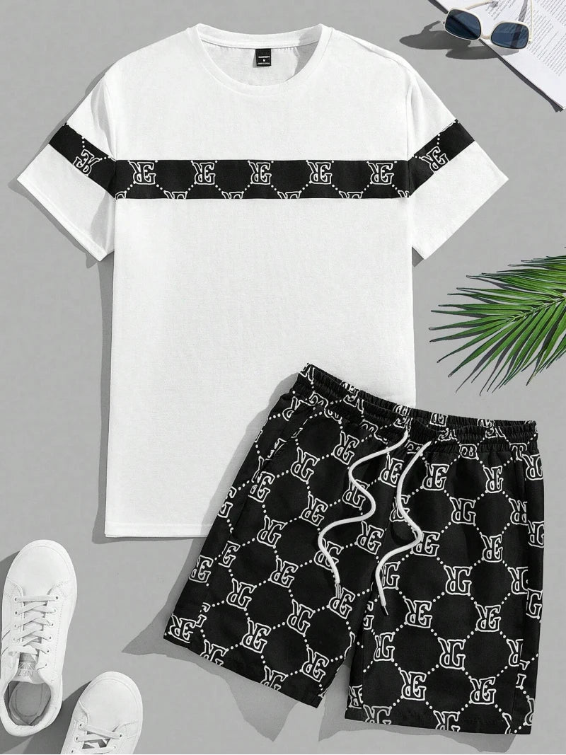 Retro Print Short Sleeve Suit