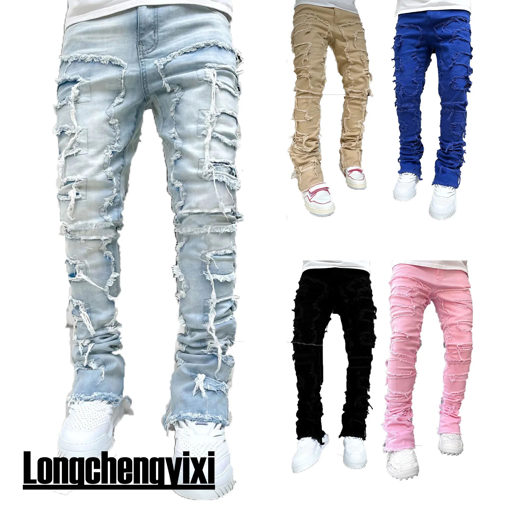 Ripped Stacked Streetwear Jeans