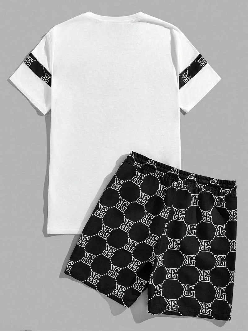 Retro Print Short Sleeve Suit