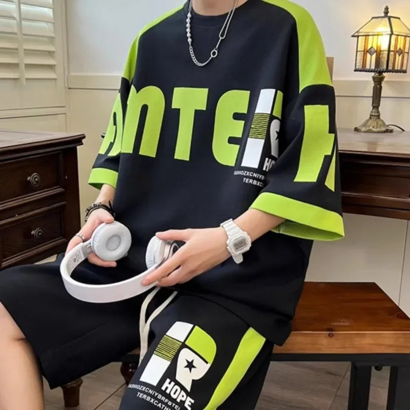 Korean Streetwear T-Shirt & Shorts Set