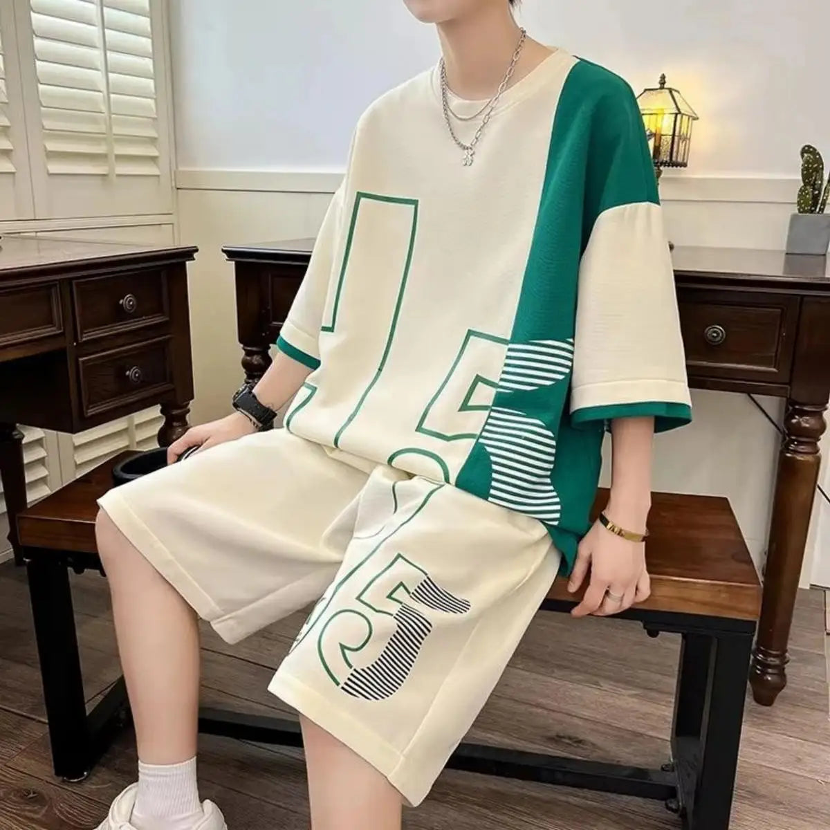 Letter Print T-Shirt & Shorts Set