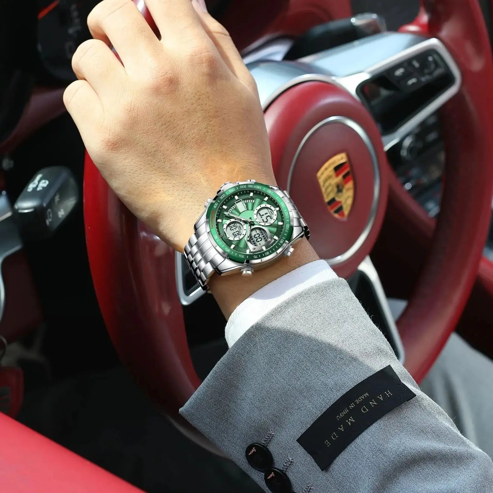 POEDAGAR LED Dual Time Men's Watch